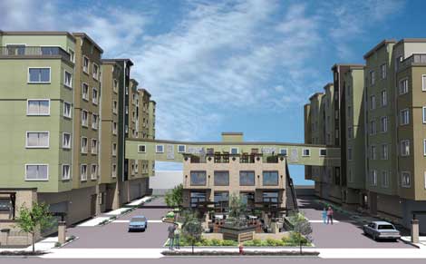 Architectural view of how SHAG apartments in Federal Way will look at the entrance.