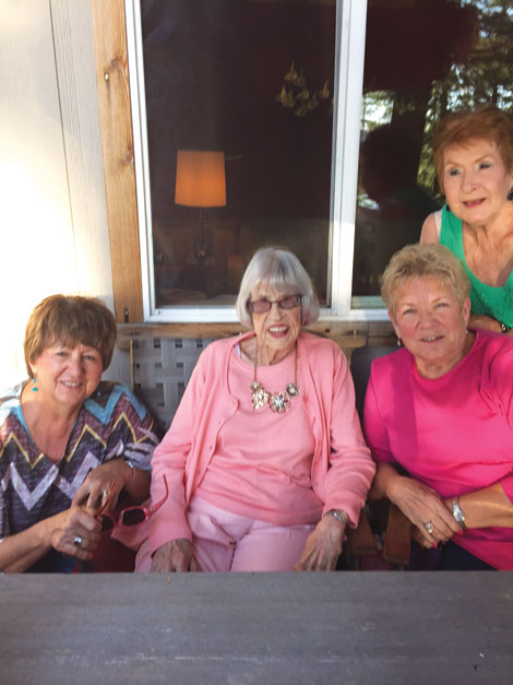 Audrey Stacy (second from left) celebrates her 100th birthday with Gail Kincaid, Jackie Sue Wilkins and Wesley Ann Schulhauser.